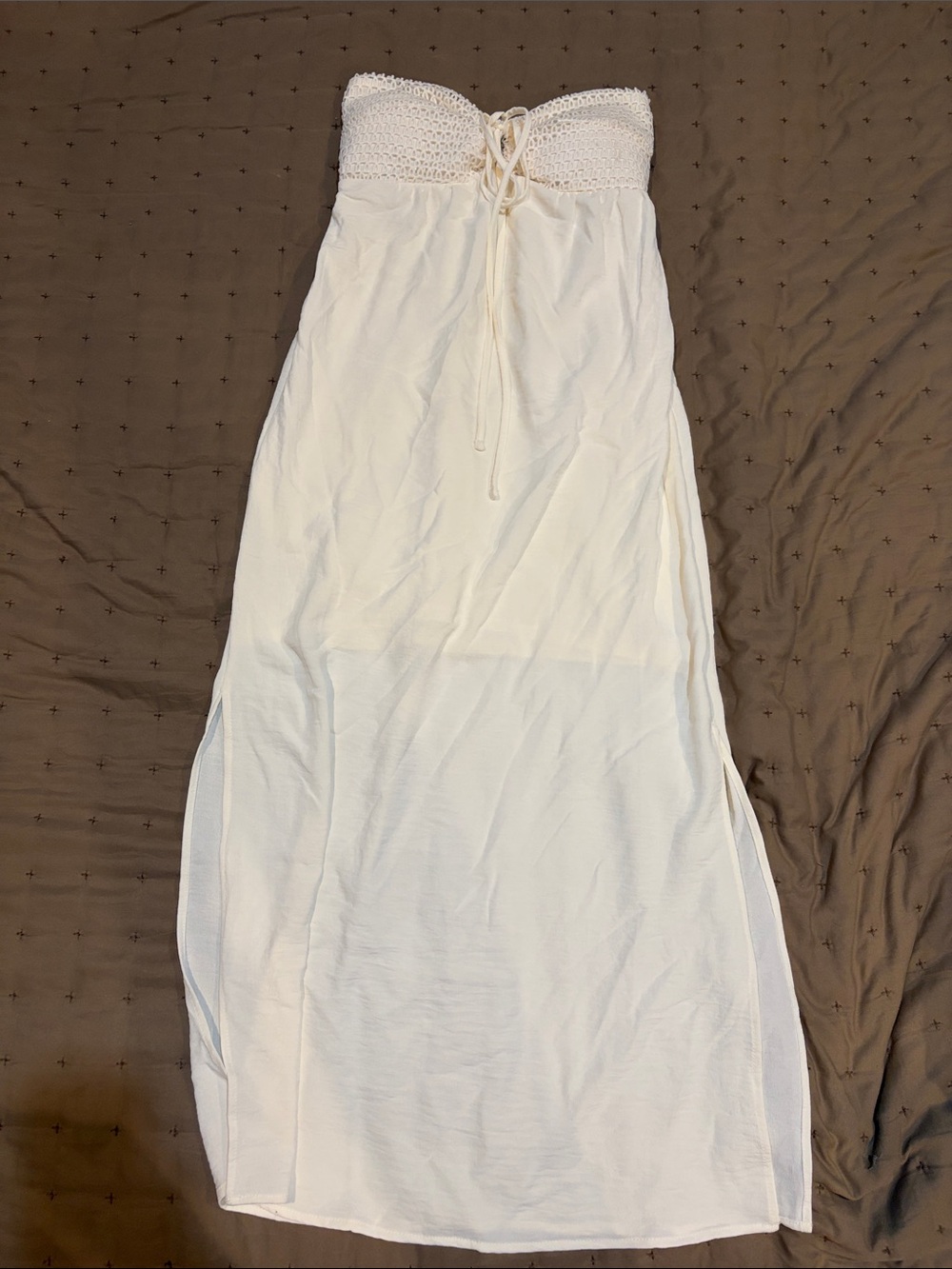 No Boundaries White Strapless Crochet-Waist Maxi Dress